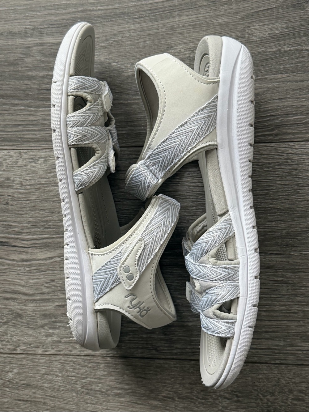 Ryka White & Light Gray Comfort Slide Sandals